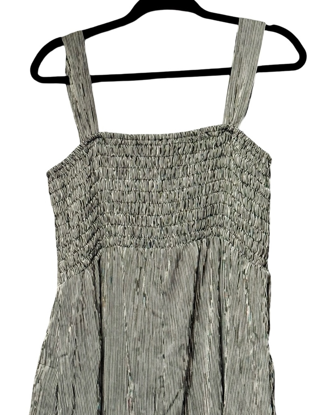 Easel Black and White Pinstripe Smocked Wide Leg Boho Jumpsuit Large - Picture 7 of 9